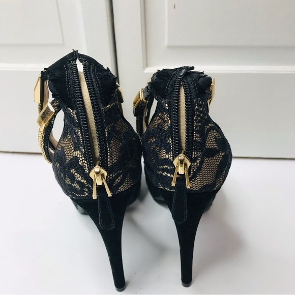 GUESS Black Lace Open Toe Stiletto Heels Size 9 - Picture 7 of 9